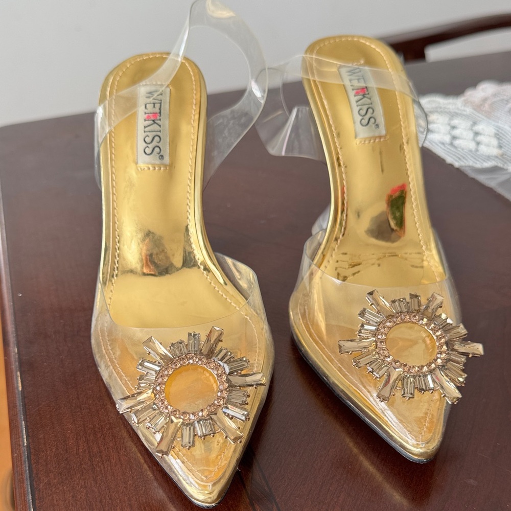 Kiss Gold and Clear Embellished Heels